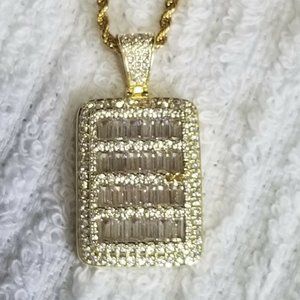 Sterling Silver 925 Design Rect Zirconia Gold Fini